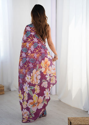 Wine Spun Silk Saree With Blouse Piece