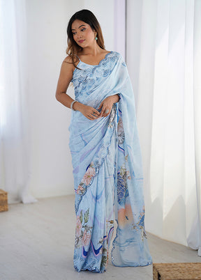 Blue Spun Silk Saree With Blouse Piece