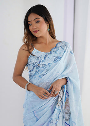 Blue Spun Silk Saree With Blouse Piece