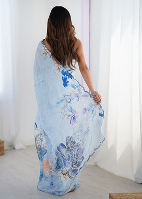 Blue Spun Silk Saree With Blouse Piece