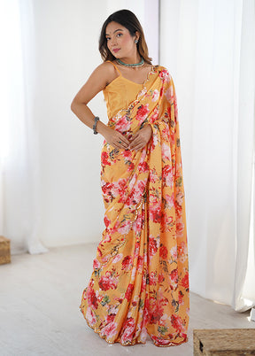 Orange Spun Silk Saree With Blouse Piece