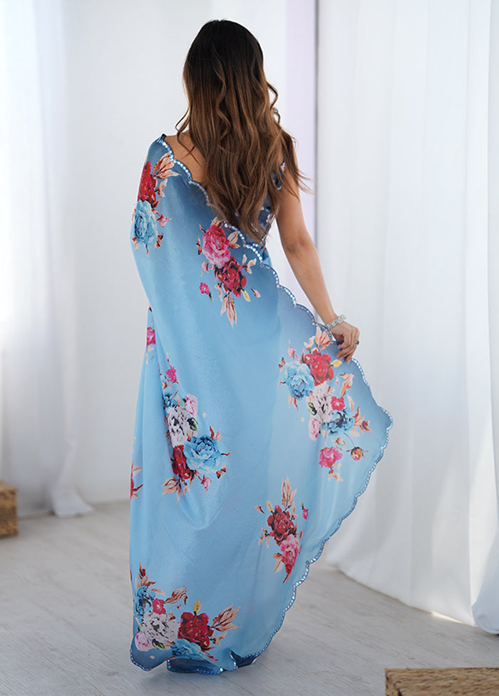 Blue Spun Silk Saree With Blouse Piece