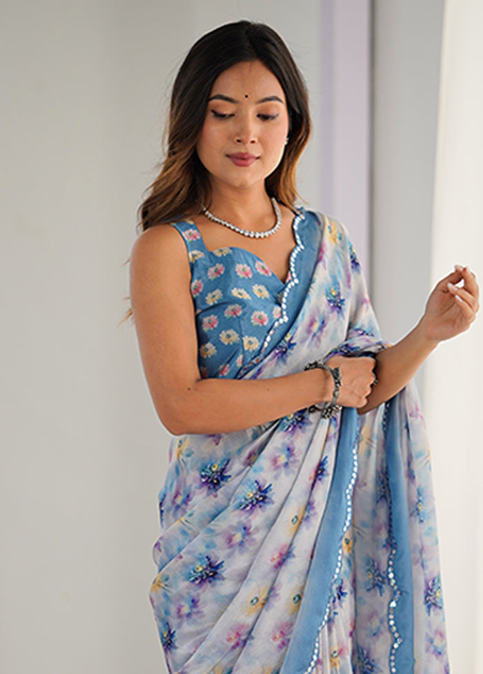 Blue Spun Silk Saree With Blouse Piece