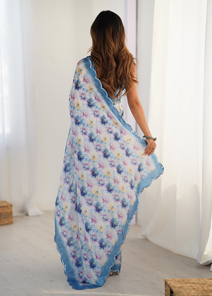 Blue Spun Silk Saree With Blouse Piece