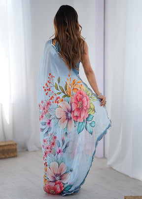 Blue Spun Silk Saree With Blouse Piece