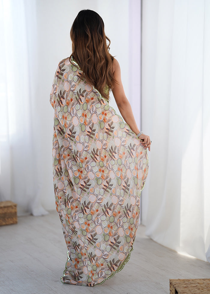 Cream Spun Silk Saree With Blouse Piece