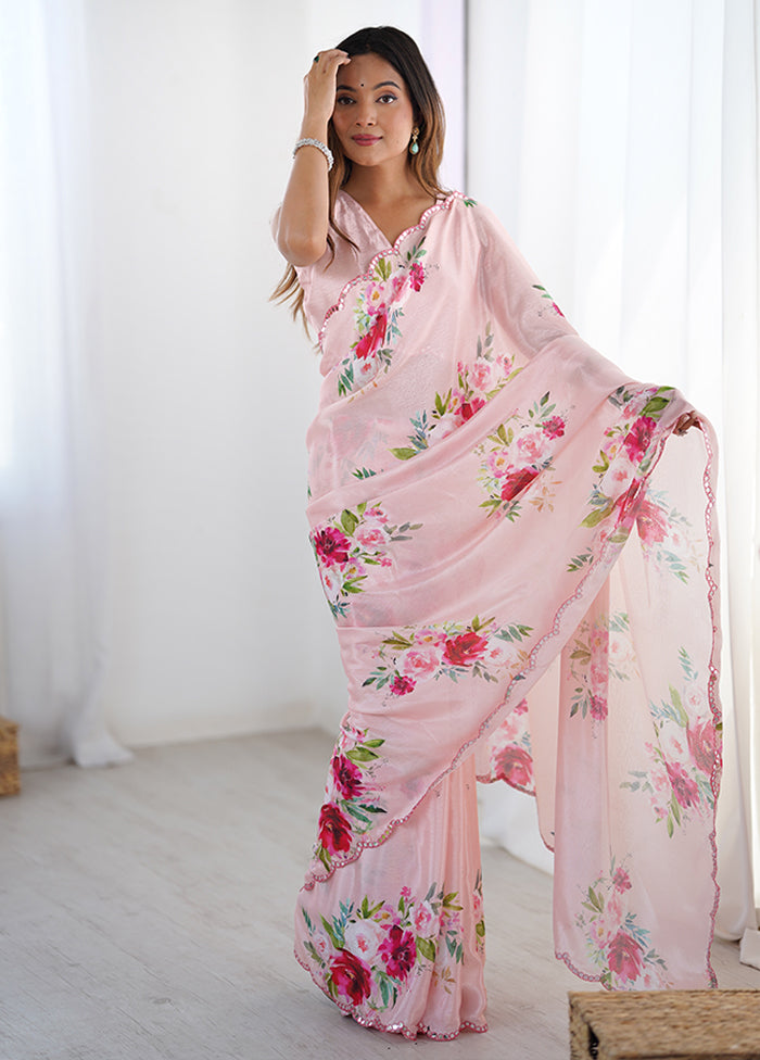 Pink Spun Silk Saree With Blouse Piece