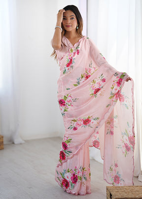 Pink Spun Silk Saree With Blouse Piece