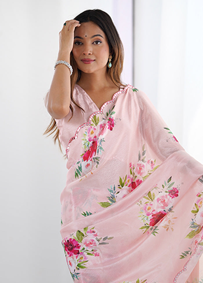 Pink Spun Silk Saree With Blouse Piece