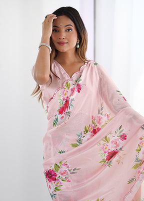 Pink Spun Silk Saree With Blouse Piece