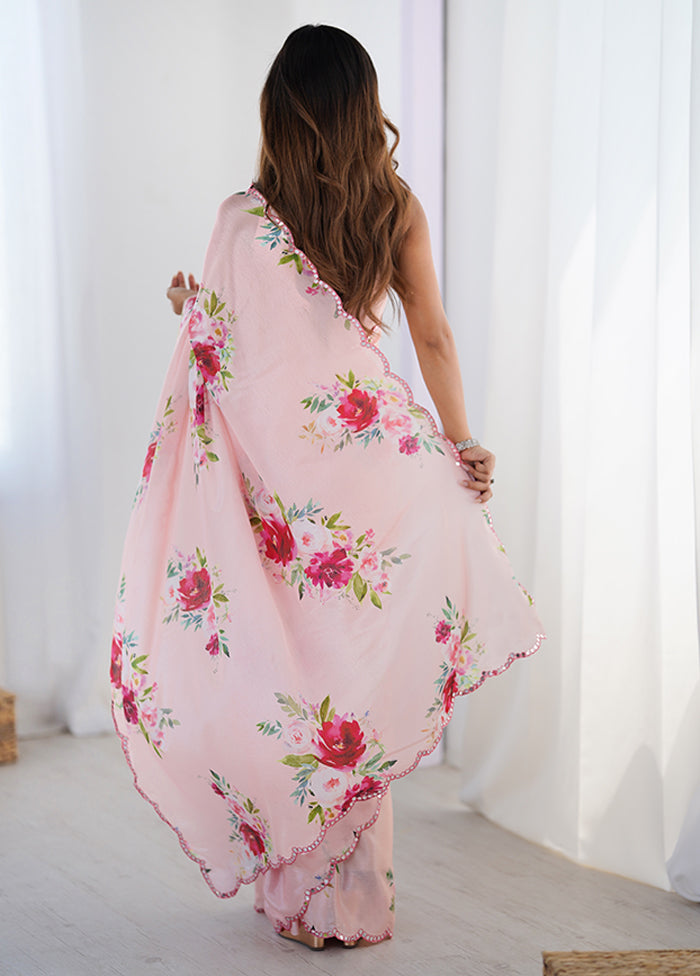 Pink Spun Silk Saree With Blouse Piece