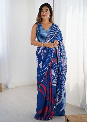 Blue Spun Silk Saree With Blouse Piece