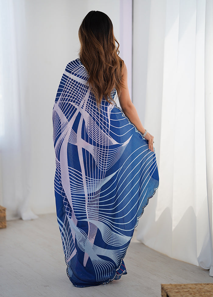 Blue Spun Silk Saree With Blouse Piece