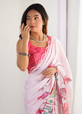 Cream Spun Silk Saree With Blouse Piece