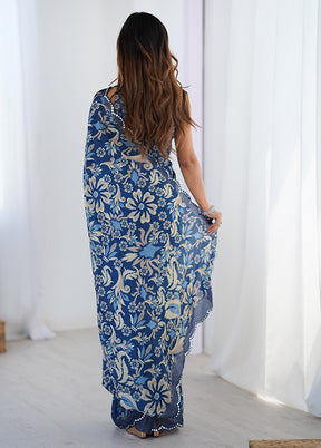 Blue Spun Silk Saree With Blouse Piece