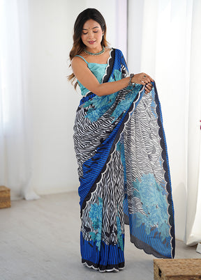 Blue Spun Silk Saree With Blouse Piece