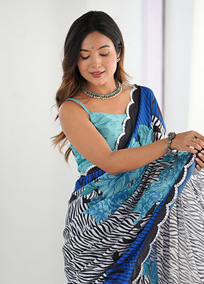 Blue Spun Silk Saree With Blouse Piece