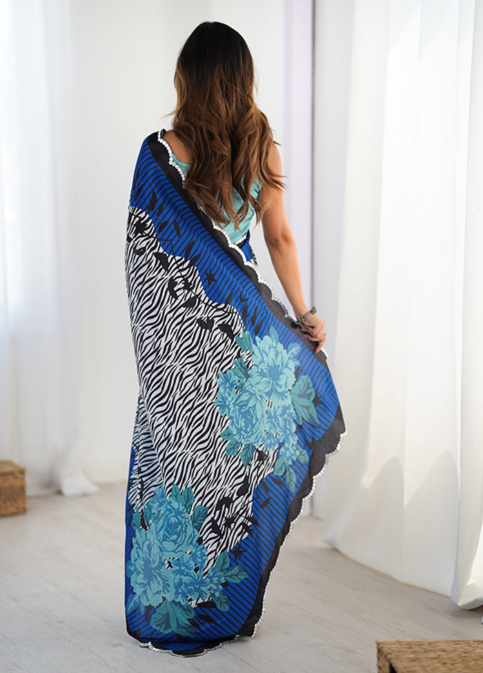 Blue Spun Silk Saree With Blouse Piece
