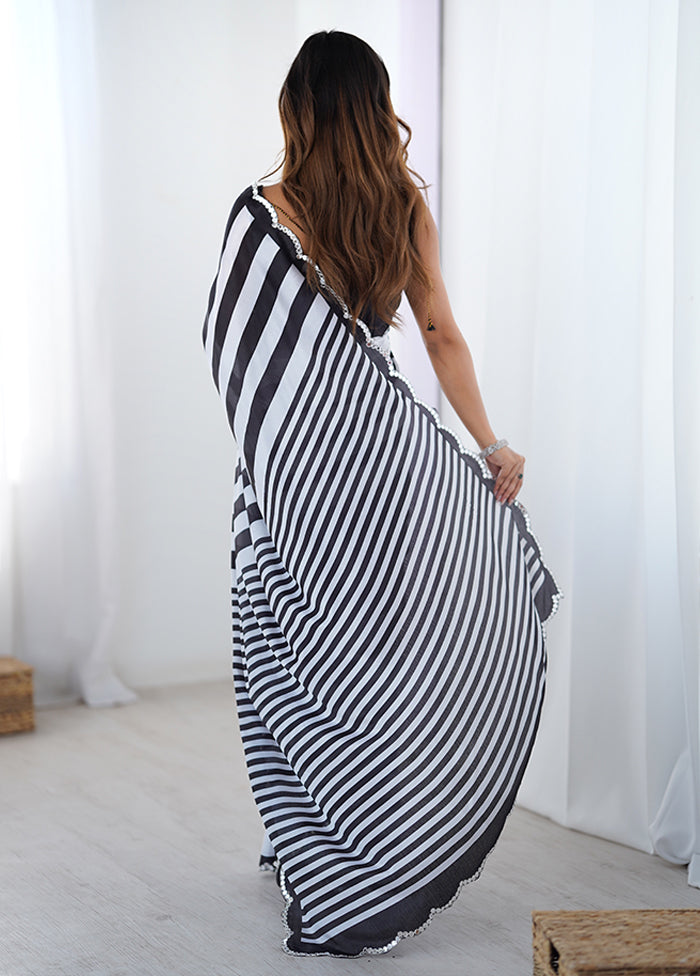 Black Spun Silk Saree With Blouse Piece