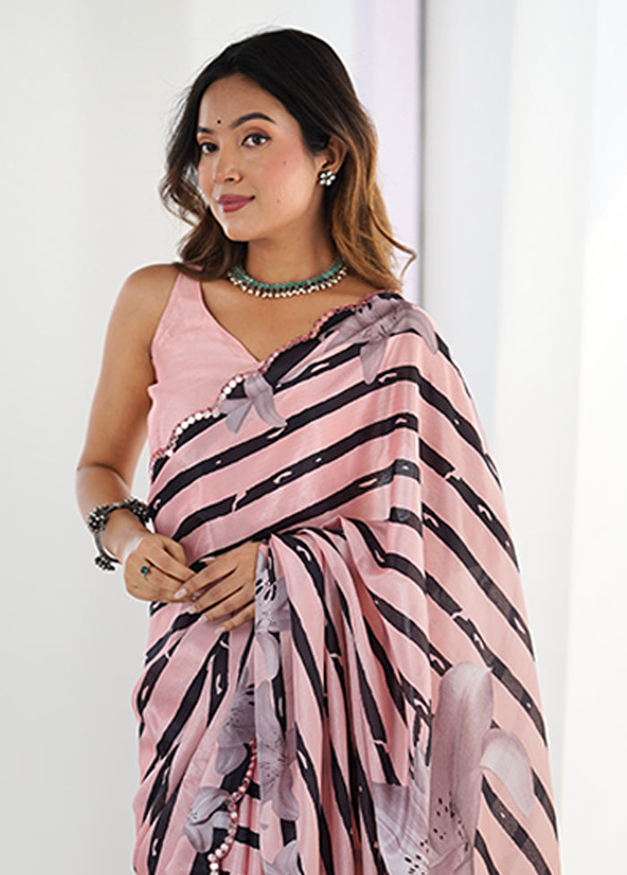 Pink Spun Silk Saree With Blouse Piece