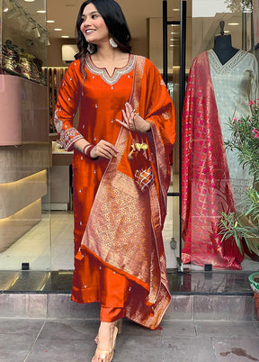 3 Pc Orange Silk Suit Set