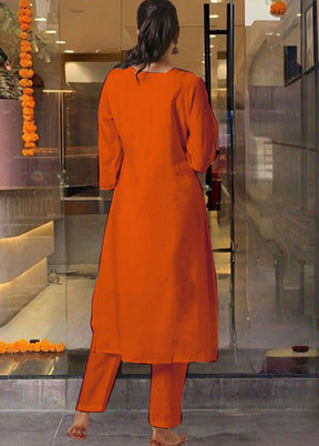 3 Pc Orange Silk Suit Set