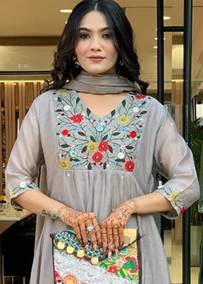 3 Pc Grey Silk Suit Set