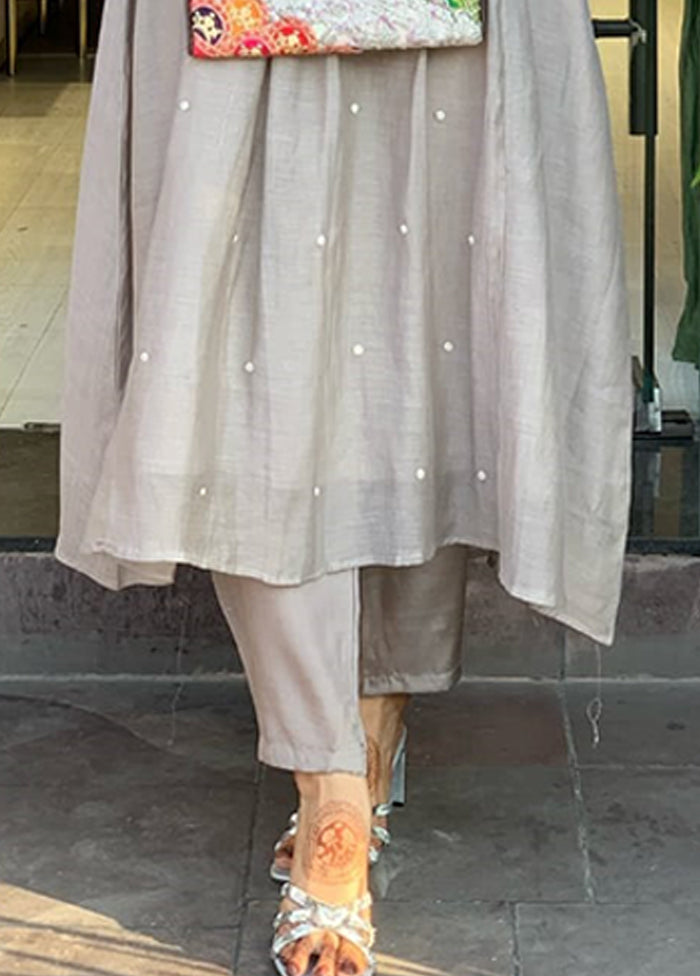 3 Pc Grey Silk Suit Set