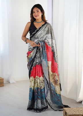 Grey Spun Silk Saree With Blouse Piece