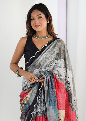 Grey Spun Silk Saree With Blouse Piece