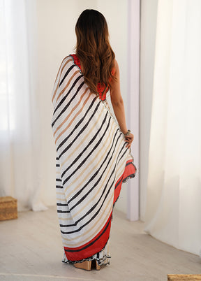 White Spun Silk Saree With Blouse Piece