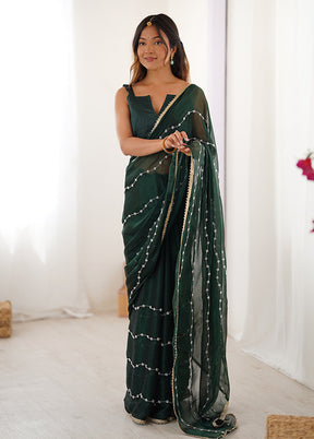 Green Spun Silk Saree With Blouse Piece