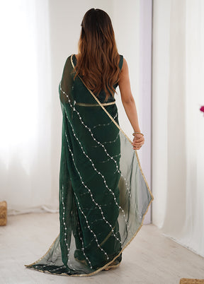 Green Spun Silk Saree With Blouse Piece