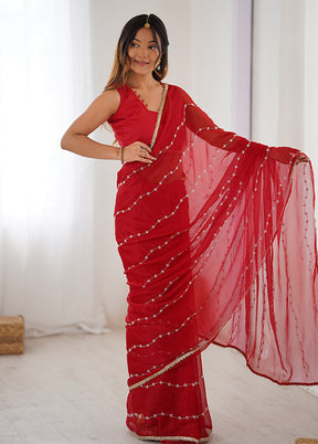Red Spun Silk Saree With Blouse Piece