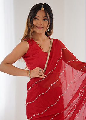Red Spun Silk Saree With Blouse Piece