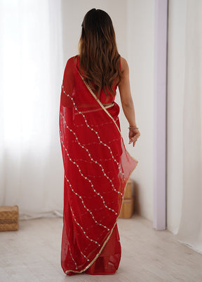 Red Spun Silk Saree With Blouse Piece