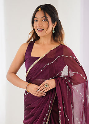 Wine Spun Silk Saree With Blouse Piece