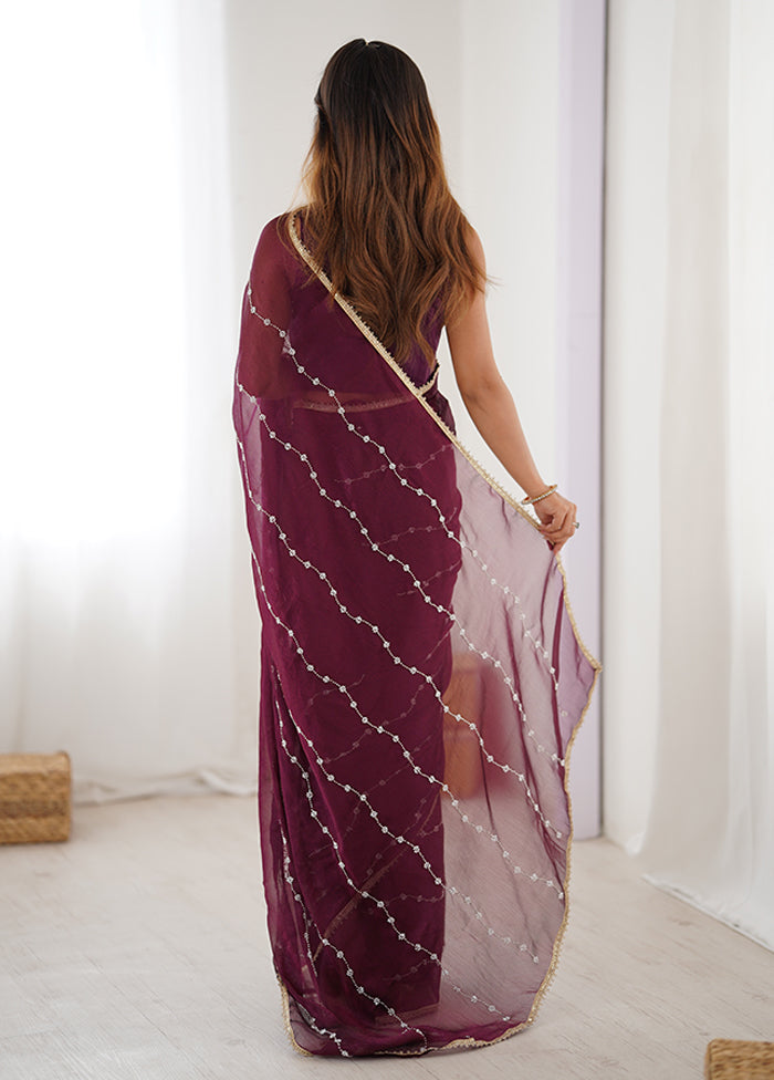 Wine Spun Silk Saree With Blouse Piece