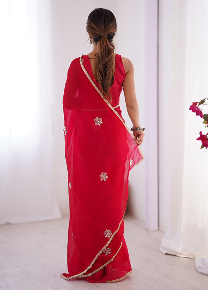 Red Spun Silk Saree With Blouse Piece