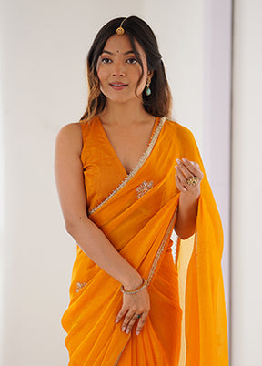 Yellow Spun Silk Saree With Blouse Piece