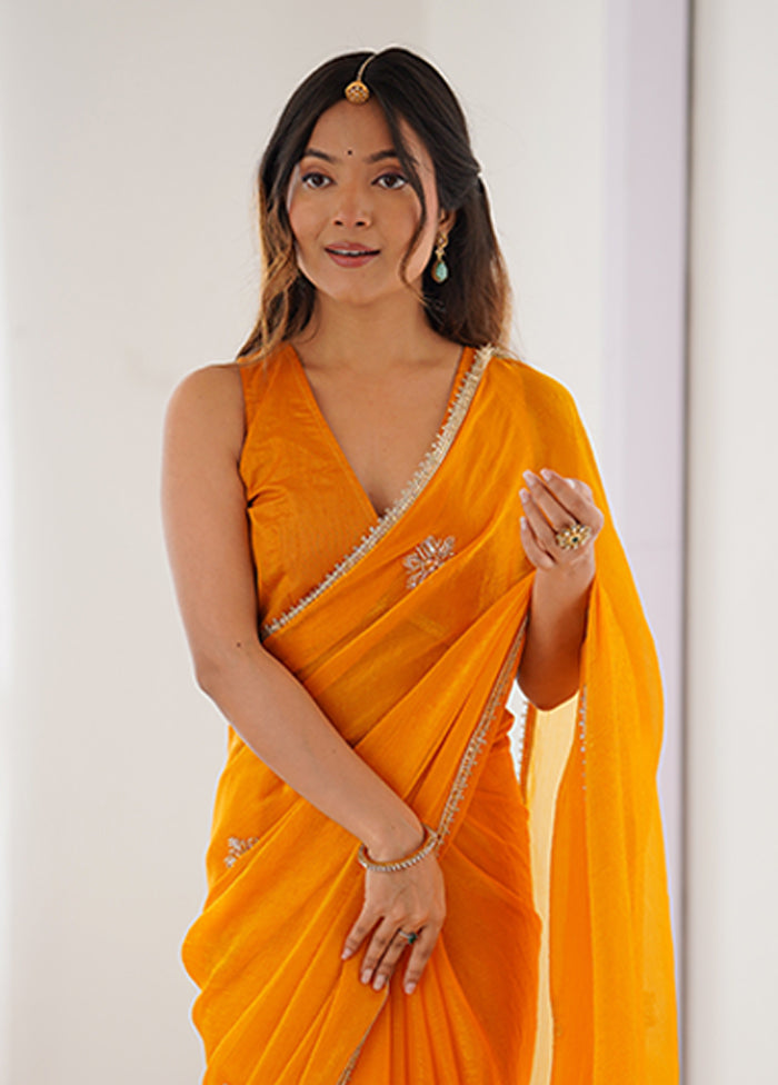 Yellow Spun Silk Saree With Blouse Piece