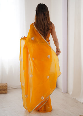 Yellow Spun Silk Saree With Blouse Piece