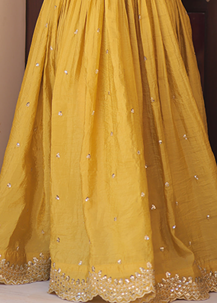 Yellow Embroidery Work Silk Gown