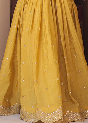 Yellow Embroidery Work Silk Gown
