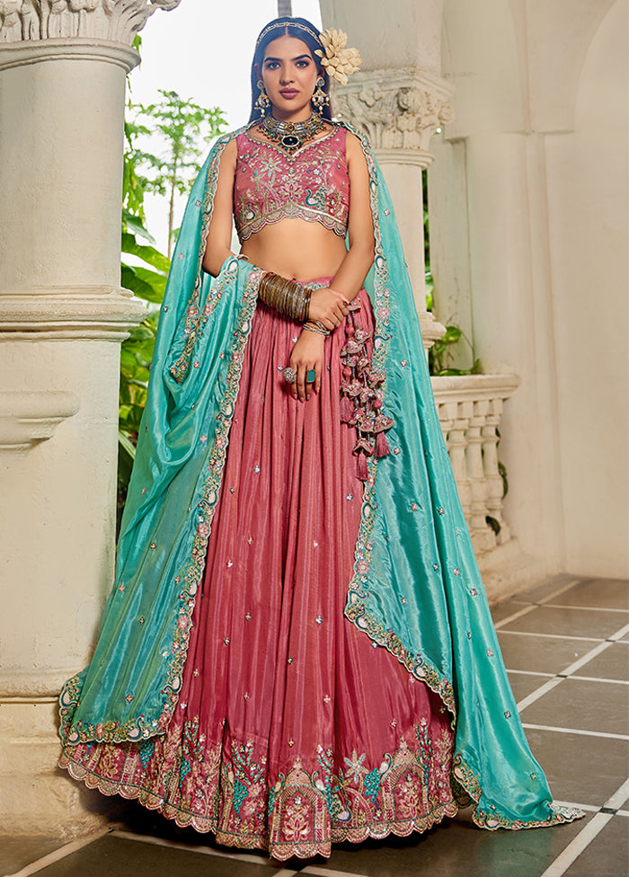 Pink Blended Silk Lehenga Set