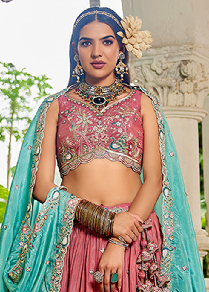 Pink Blended Silk Lehenga Set
