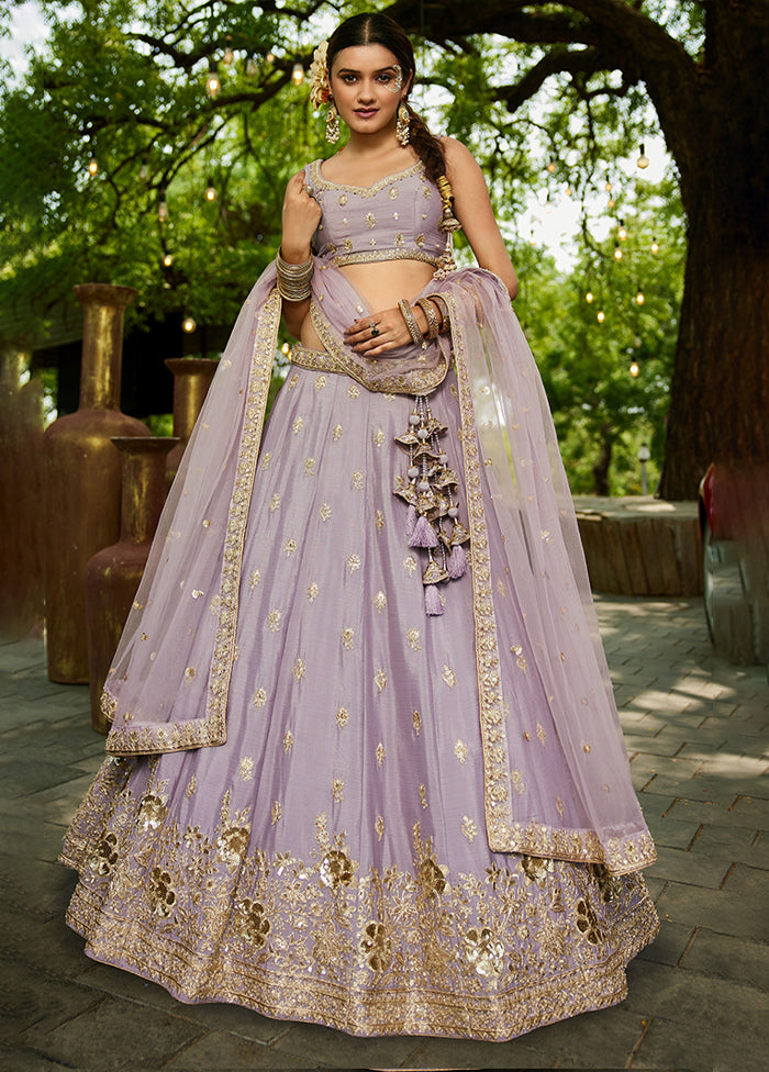 Purple Blended Silk Lehenga Set