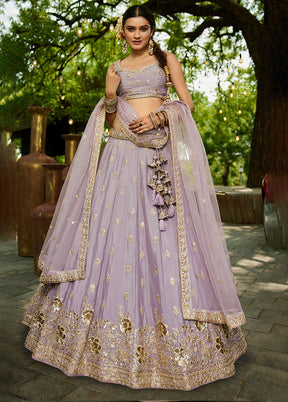 Purple Blended Silk Lehenga Set