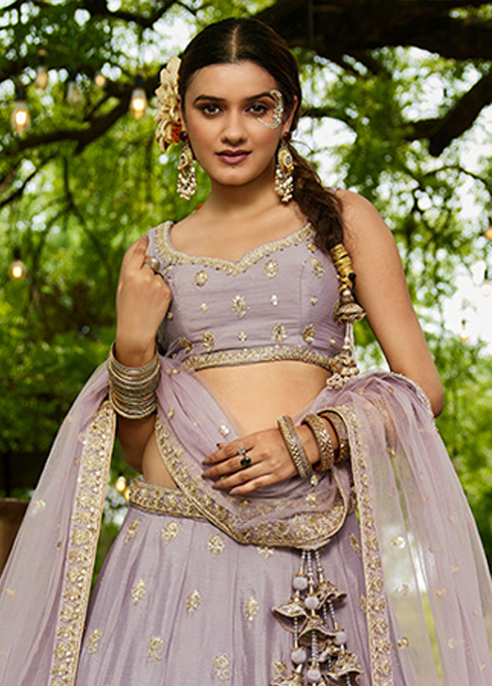 Purple Blended Silk Lehenga Set