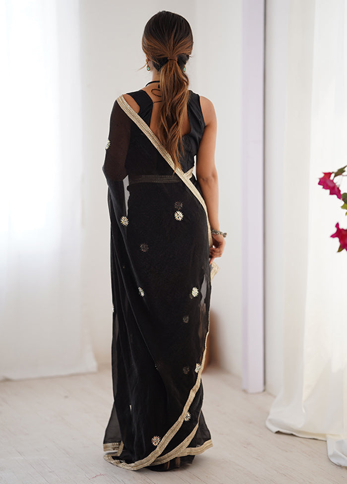 Black Spun Silk Saree With Blouse Piece